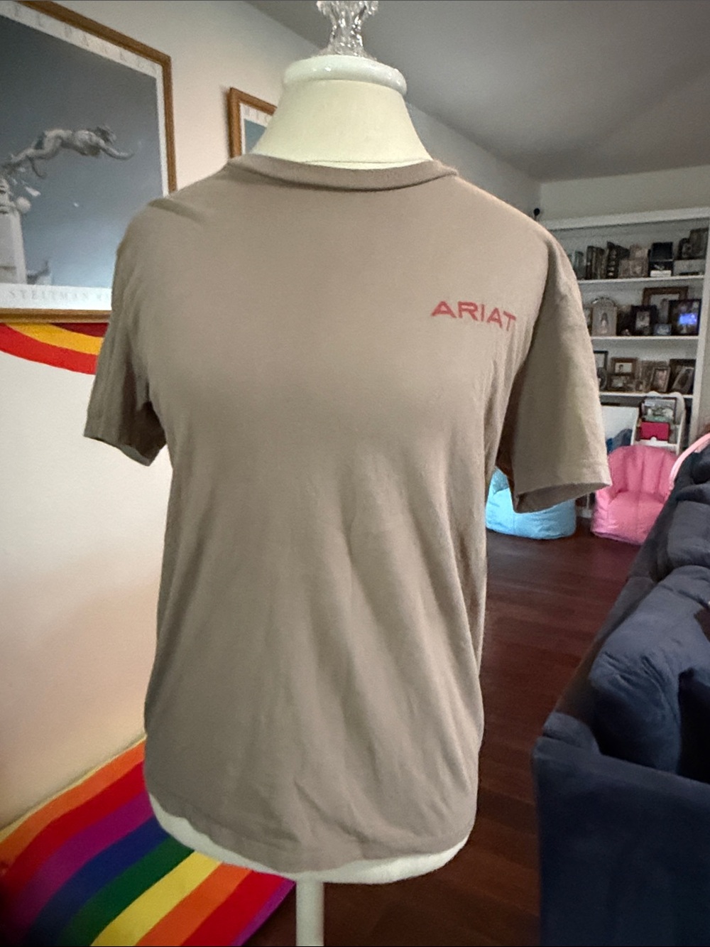 Ariat Short Sleeve Crew Tee in Taupe with Red Logo